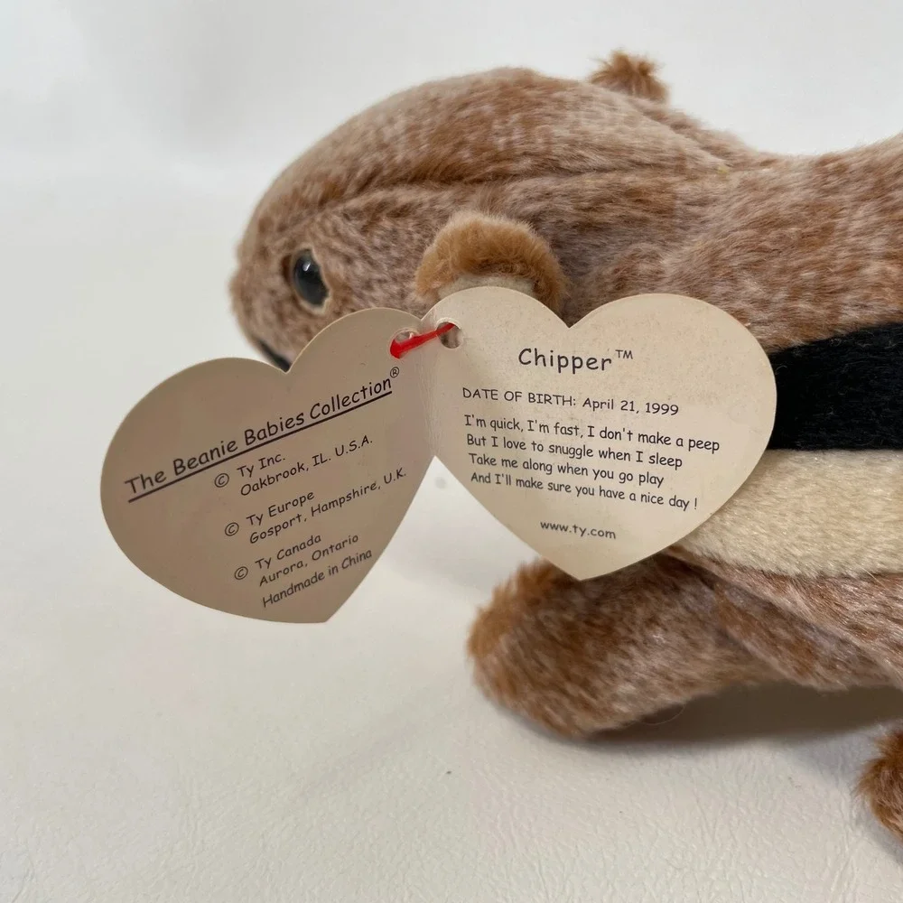 Ty Beanie Baby Chipper the Chipmunk Brown Striped Plush Toy 1999 with Tags